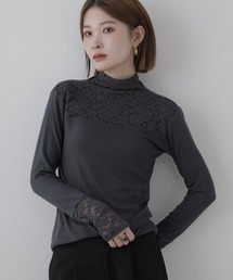 BRODIAEA レース切替ハイネックプルオーバー 長袖
