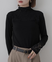 BRODIAEA レース切替ハイネックプルオーバー 長袖