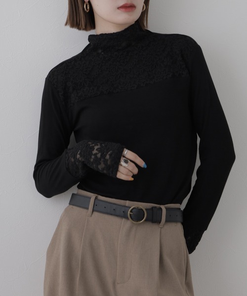 BRODIAEA（ブローディア）の「BRODIAEA レース切替ハイネックプルオーバー 長袖（Tシャツ/カットソー・レディース・ブラック/ベージュ/グレー・40）」の10枚目の写真