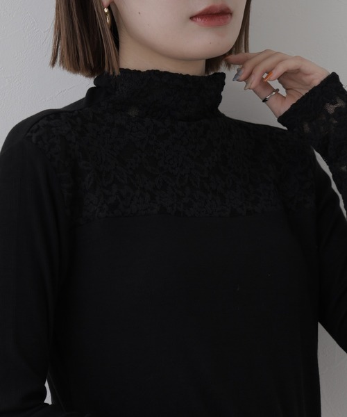 BRODIAEA（ブローディア）の「BRODIAEA レース切替ハイネックプルオーバー 長袖（Tシャツ/カットソー・レディース・ブラック/ベージュ/グレー・40）」の12枚目の写真