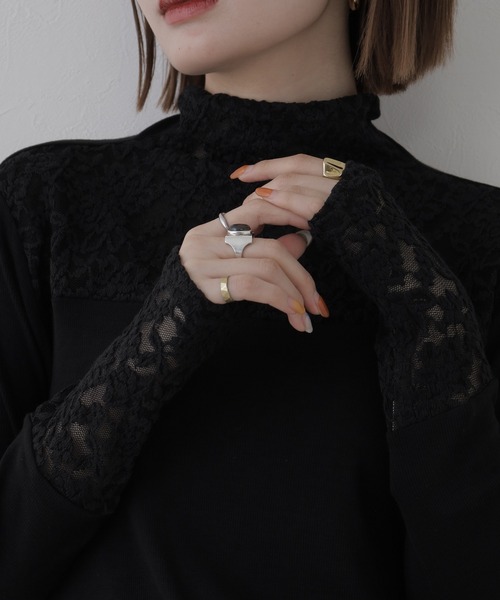 BRODIAEA（ブローディア）の「BRODIAEA レース切替ハイネックプルオーバー 長袖（Tシャツ/カットソー・レディース・ブラック/ベージュ/グレー・40）」の13枚目の写真