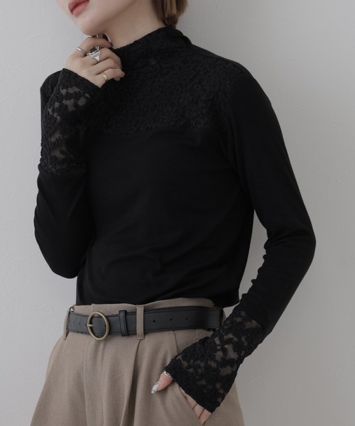 BRODIAEA（ブローディア）の「BRODIAEA レース切替ハイネックプルオーバー 長袖（Tシャツ/カットソー・レディース・ブラック/ベージュ/グレー・40）」の14枚目の写真