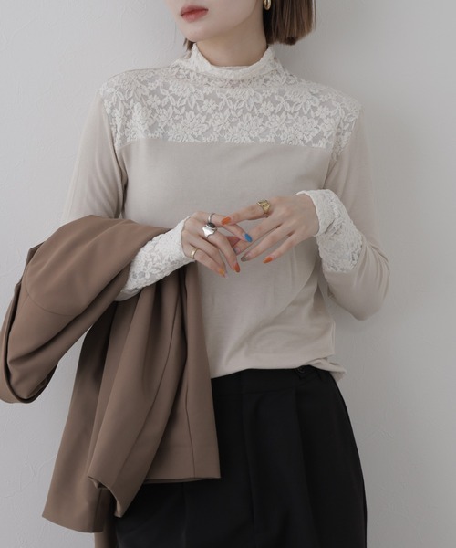 BRODIAEA（ブローディア）の「BRODIAEA レース切替ハイネックプルオーバー 長袖（Tシャツ/カットソー・レディース・ブラック/ベージュ/グレー・40）」の15枚目の写真