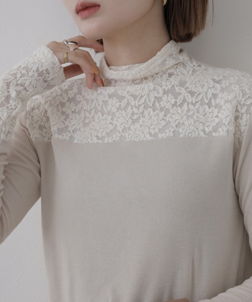 BRODIAEA（ブローディア）の「BRODIAEA レース切替ハイネックプルオーバー 長袖（Tシャツ/カットソー・レディース・ブラック/ベージュ/グレー・40）」の17枚目の写真