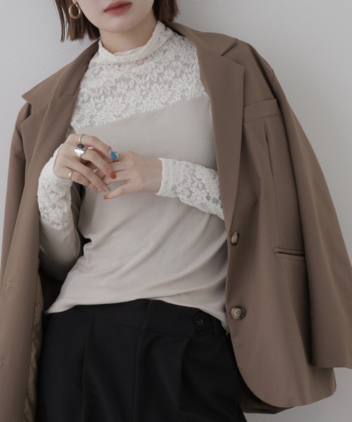 BRODIAEA（ブローディア）の「BRODIAEA レース切替ハイネックプルオーバー 長袖（Tシャツ/カットソー・レディース・ブラック/ベージュ/グレー・40）」の19枚目の写真