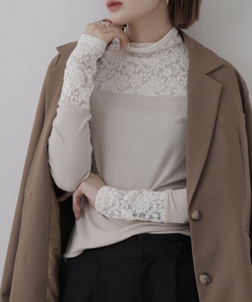 BRODIAEA（ブローディア）の「BRODIAEA レース切替ハイネックプルオーバー 長袖（Tシャツ/カットソー・レディース・ブラック/ベージュ/グレー・40）」の20枚目の写真