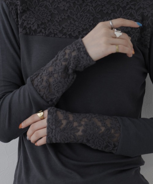 BRODIAEA（ブローディア）の「BRODIAEA レース切替ハイネックプルオーバー 長袖（Tシャツ/カットソー・レディース・ブラック/ベージュ/グレー・40）」の7枚目の写真