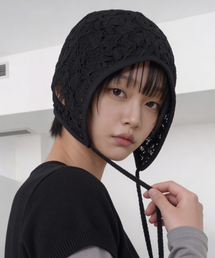 UNDERCONTROL STUDIO（アンダーコントロールスタジオ）の「紐ディテールレースイヤーフラップ夏用航空帽子AVIATOR HAT / DOUBLE LACE / BLACK（ニットキャップ/ビーニー）」