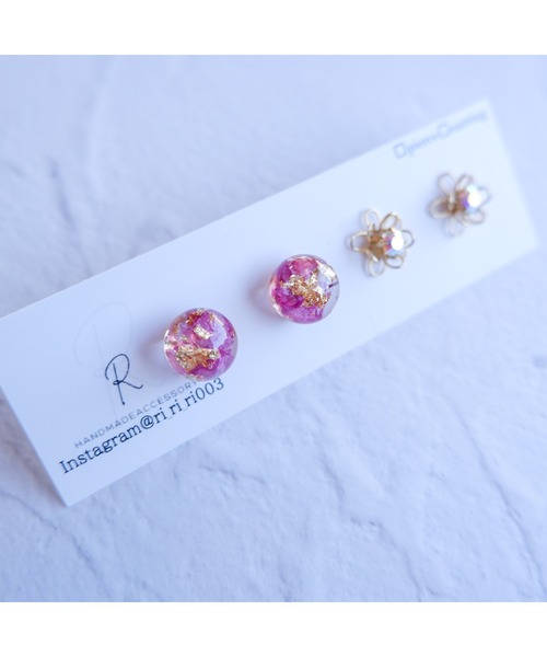tone（トーン）の「【R】1109　ゴールド×フラワーピアス4点セット(MA)（ピアス（両耳用）・レディース・ピンク・FREE）」の4枚目の写真