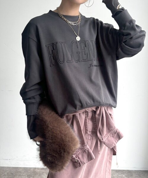 DouDou(ドゥドゥ)の「【WEB限定】 FULGENCE裏毛ロゴ刺繍プルオーバー(Tシャツ/カットソー・レディース・ダークグレー/オフホワイト/グレー・FREE)」の13枚目の写真