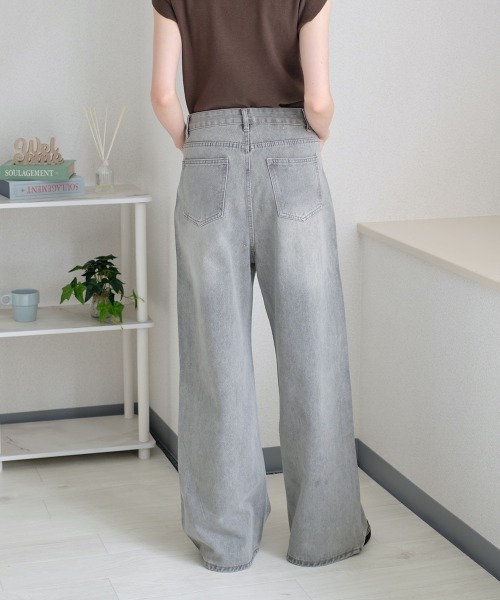 Rejoule(リジュール)の「ハート刺繍×ラインストーン ワイドデニムパンツ(デニムパンツ・レディース・ブルー/グレー・S/M)」の9枚目の写真