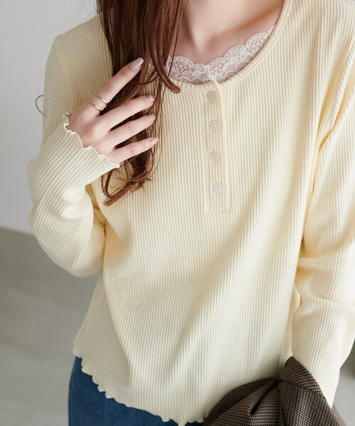 DISCOAT（ディスコート）の「レースレイヤードヘンリープルオーバー（Tシャツ/カットソー・レディース・アイボリー/グレー/ネイビー・FREE）」の10枚目の写真