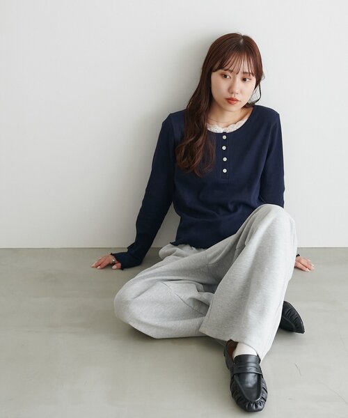 DISCOAT（ディスコート）の「レースレイヤードヘンリープルオーバー（Tシャツ/カットソー・レディース・アイボリー/グレー/ネイビー・FREE）」の14枚目の写真