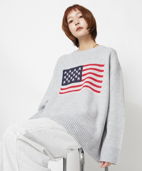 GORGE(ゴージ)の「【超人気アイテム再登場】アメリカ国旗柄ニット|全4色(ニット/セーター・レディース・オフホワイト/ボルドー/杢グレー/ネイビー・F)」の2枚目の写真