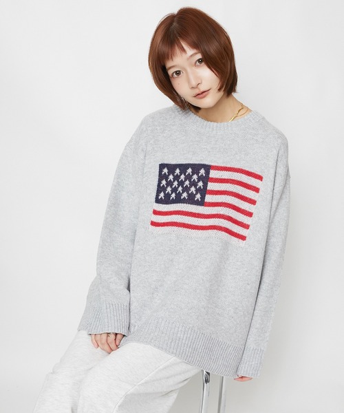 GORGE(ゴージ)の「【超人気アイテム再登場】アメリカ国旗柄ニット|全4色(ニット/セーター・レディース・オフホワイト/ボルドー/杢グレー/ネイビー・F)」の5枚目の写真
