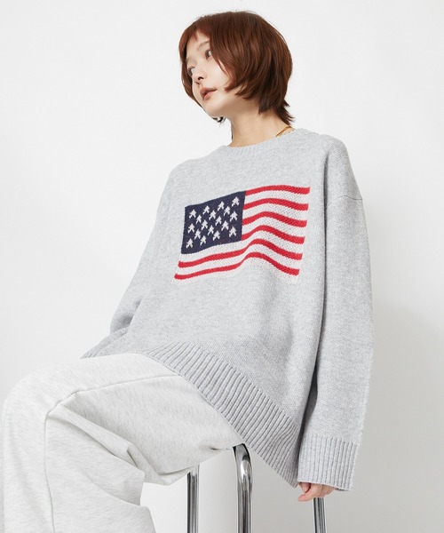 GORGE(ゴージ)の「【超人気アイテム再登場】アメリカ国旗柄ニット|全4色(ニット/セーター・レディース・オフホワイト/ボルドー/杢グレー/ネイビー・F)」の6枚目の写真