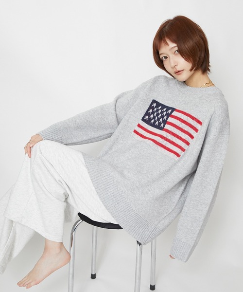 GORGE(ゴージ)の「【超人気アイテム再登場】アメリカ国旗柄ニット|全4色(ニット/セーター・レディース・オフホワイト/ボルドー/杢グレー/ネイビー・F)」の7枚目の写真