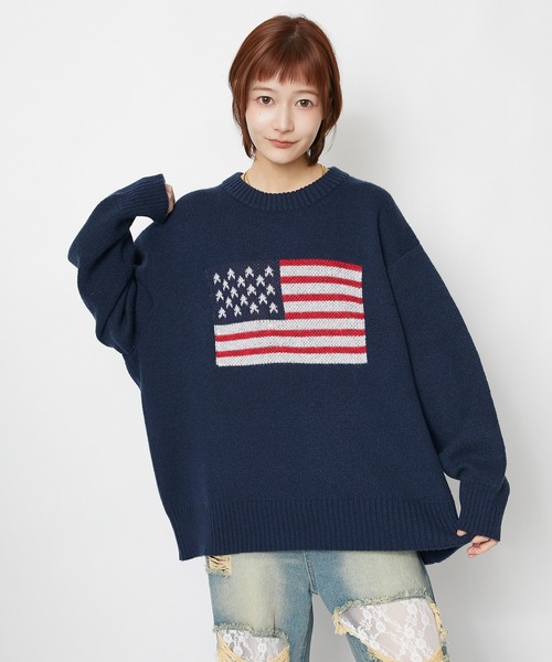 GORGE(ゴージ)の「【超人気アイテム再登場】アメリカ国旗柄ニット|全4色(ニット/セーター・レディース・オフホワイト/ボルドー/杢グレー/ネイビー・F)」の11枚目の写真