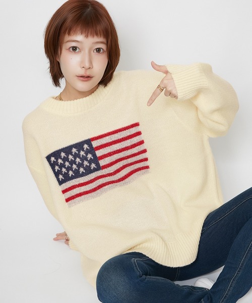 GORGE(ゴージ)の「【超人気アイテム再登場】アメリカ国旗柄ニット|全4色(ニット/セーター・レディース・オフホワイト/ボルドー/杢グレー/ネイビー・F)」の14枚目の写真