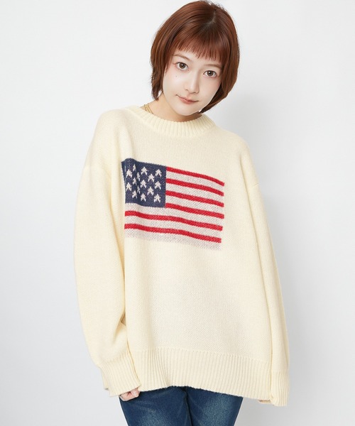 GORGE(ゴージ)の「【超人気アイテム再登場】アメリカ国旗柄ニット|全4色(ニット/セーター・レディース・オフホワイト/ボルドー/杢グレー/ネイビー・F)」の15枚目の写真