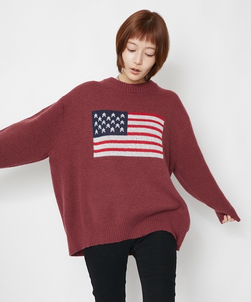 GORGE(ゴージ)の「【超人気アイテム再登場】アメリカ国旗柄ニット|全4色(ニット/セーター・レディース・オフホワイト/ボルドー/杢グレー/ネイビー・F)」の21枚目の写真