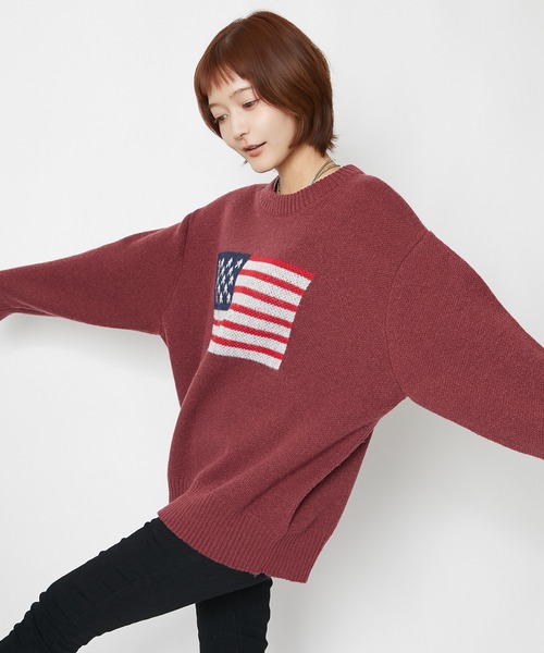 GORGE(ゴージ)の「【超人気アイテム再登場】アメリカ国旗柄ニット|全4色(ニット/セーター・レディース・オフホワイト/ボルドー/杢グレー/ネイビー・F)」の22枚目の写真