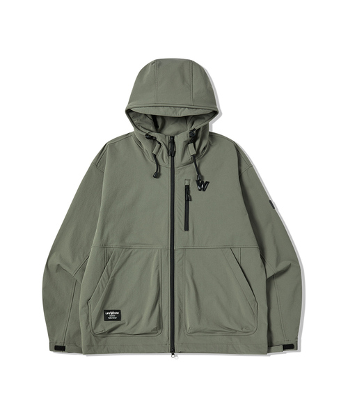 LIFE WORK(ライフワーク)の「企画) Wロゴニキビパッチポケットフードジャンパー(パーカー・レディース・ブラック/カーキ・MEDIUM/LARGE)」の1枚目の写真