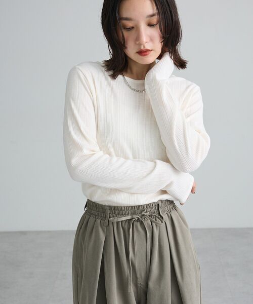 Green Parks(グリーンパークス)の「クルーネックリブ長袖プルオーバー(Tシャツ/カットソー・レディース・ブラック/ホワイト系その他2/チャコールグレー・FREE)」の2枚目の写真