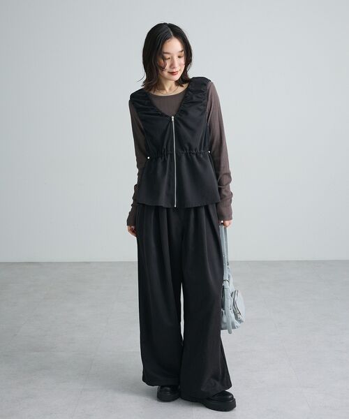 Green Parks(グリーンパークス)の「クルーネックリブ長袖プルオーバー(Tシャツ/カットソー・レディース・ブラック/ホワイト系その他2/チャコールグレー・FREE)」の5枚目の写真