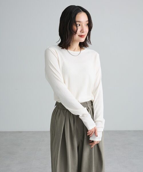 Green Parks(グリーンパークス)の「クルーネックリブ長袖プルオーバー(Tシャツ/カットソー・レディース・ブラック/ホワイト系その他2/チャコールグレー・FREE)」の15枚目の写真