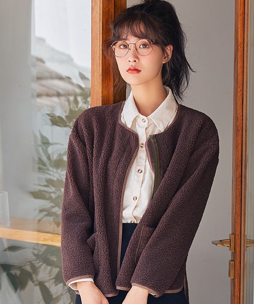 JOCOSA(ジョコサ)の「ノーカラー ボアブルゾン(ブルゾン・レディース・ブラウン/ブラック/ベージュ・L/M/S)」の7枚目の写真