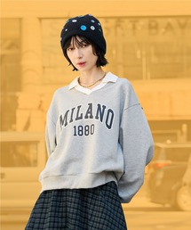 ROOPTOKYO | College-Style Sweatshirt with Collar and Dropped Shoulders / 襟付きドロップショルダーカレッジスウェット トレーナー レイヤード カジュアル ストリート オーバーサイズ レディース 2026秋冬 秋服(スウェット)