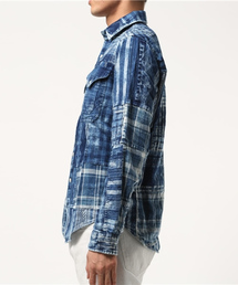 極美品✨ラルフローレン シャツ L パッチワーク ブルー系 花柄 リネン風生地 RALPH LAUREN 総柄シャツ パッチワーク ブルー系 花柄 リネン風