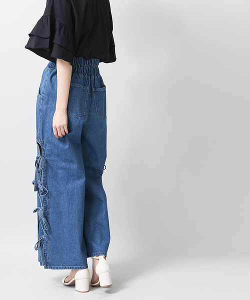 WEGO（ウィゴー）の「WEGO/スリットリボンデニムワイドパンツ（デニムパンツ・レディース・ライトインディゴブルー/インディゴブルー・FREE）」の12枚目の写真