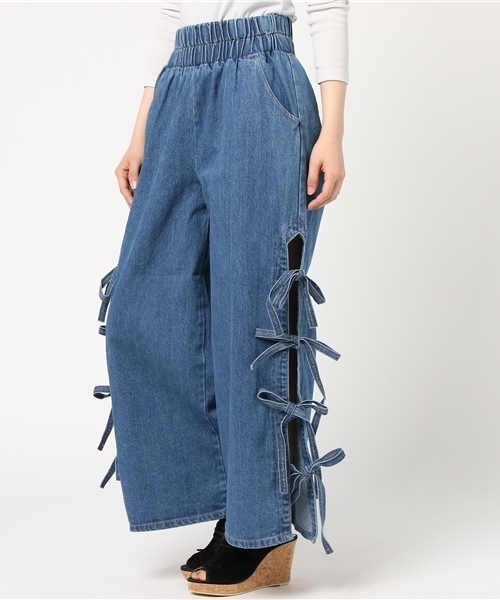 WEGO（ウィゴー）の「WEGO/スリットリボンデニムワイドパンツ（デニムパンツ・レディース・ライトインディゴブルー/インディゴブルー・FREE）」の10枚目の写真