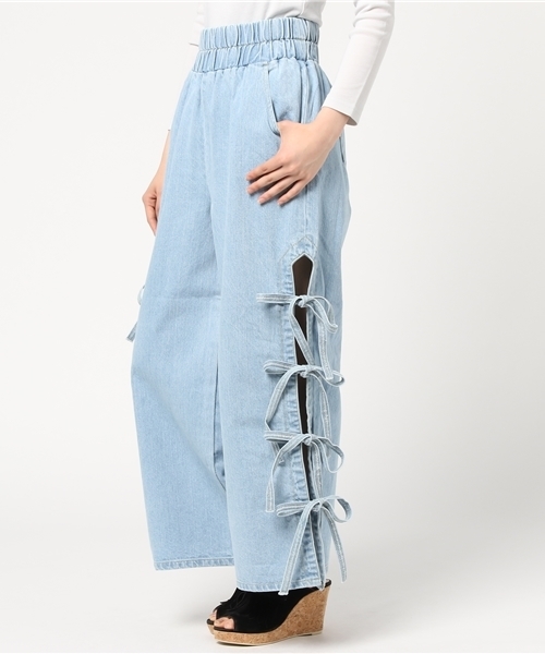 WEGO（ウィゴー）の「WEGO/スリットリボンデニムワイドパンツ（デニムパンツ・レディース・ライトインディゴブルー/インディゴブルー・FREE）」の11枚目の写真