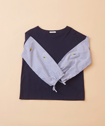 POU DOU DOU | ストライプ刺繍袖プルオーバー(Tシャツ/カットソー)