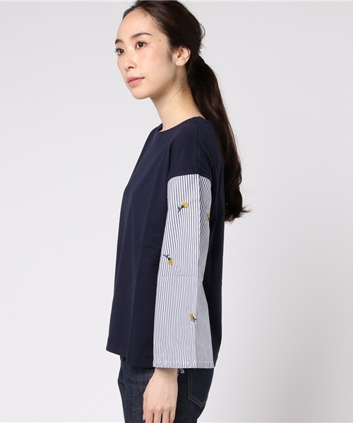 POU DOU DOU（プードゥドゥ）の「ストライプ刺繍袖プルオーバー（Tシャツ/カットソー・レディース・ネイビー/グリーン・3）」の7枚目の写真