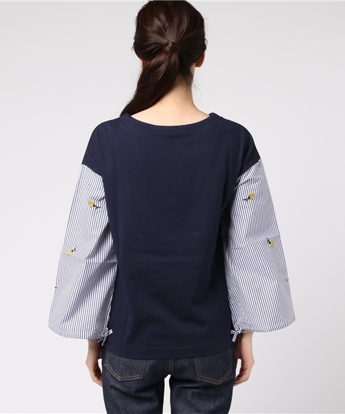 POU DOU DOU（プードゥドゥ）の「ストライプ刺繍袖プルオーバー（Tシャツ/カットソー・レディース・ネイビー/グリーン・3）」の8枚目の写真