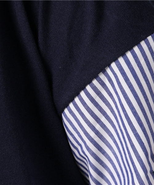 POU DOU DOU（プードゥドゥ）の「ストライプ刺繍袖プルオーバー（Tシャツ/カットソー・レディース・ネイビー/グリーン・3）」の5枚目の写真