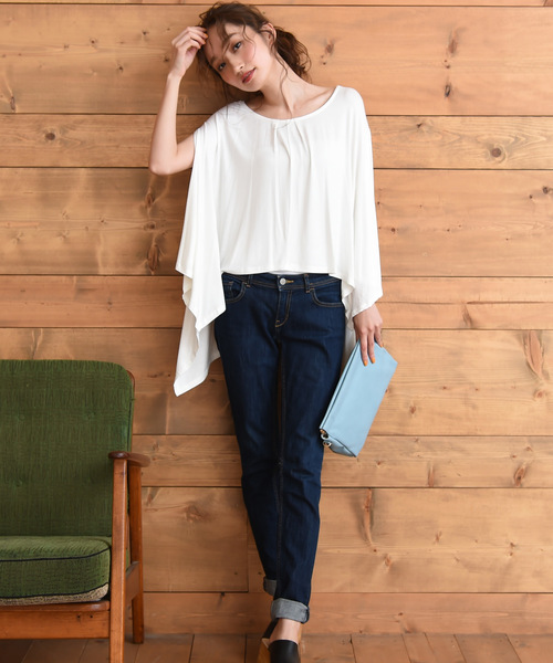 Luz Llena（ラズレナ）の「[2way]変形カットノースリーブトップス（Tシャツ/カットソー・レディース・キャメル/ブラック/オフホワイト・MEDIUM）」の6枚目の写真