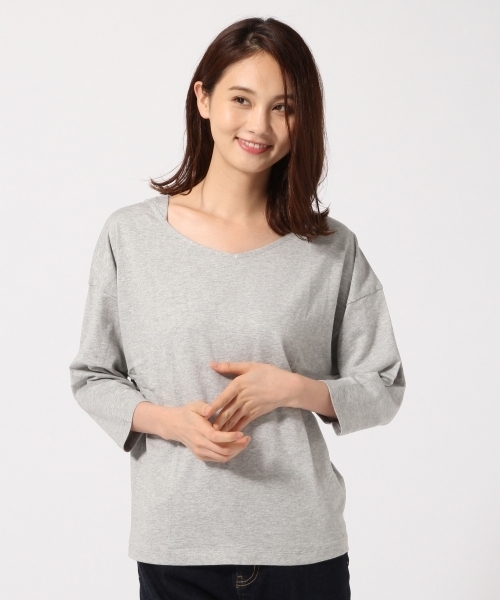 GLOBAL WORK（グローバルワーク）の「スーピマ2WAYネックプルオーバー8分袖/761821（Tシャツ/カットソー・レディース・ホワイト/パープル/ブラック/ピンク/グレー・LARGE/SMALL/MEDIUM）」の4枚目の写真