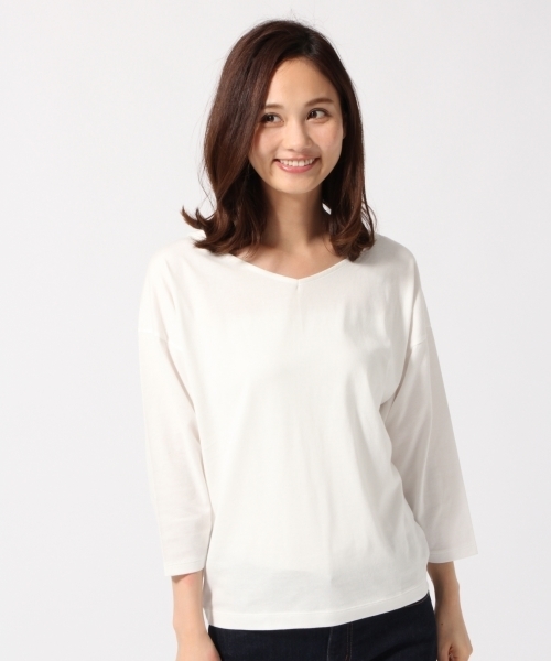 GLOBAL WORK（グローバルワーク）の「スーピマ2WAYネックプルオーバー8分袖/761821（Tシャツ/カットソー・レディース・ホワイト/パープル/ブラック/ピンク/グレー・LARGE/SMALL/MEDIUM）」の2枚目の写真