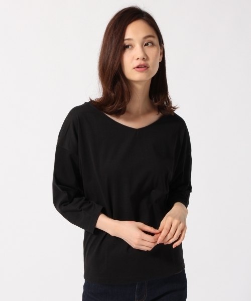 GLOBAL WORK（グローバルワーク）の「スーピマ2WAYネックプルオーバー8分袖/761821（Tシャツ/カットソー・レディース・ホワイト/パープル/ブラック/ピンク/グレー・LARGE/SMALL/MEDIUM）」の3枚目の写真