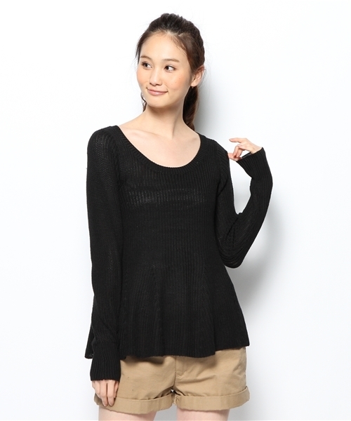 ROPE' PICNIC（ロペピクニック）の「片畦編みペプラムニットプルオーバー（ニット/セーター・レディース・ブルー/サンドベージュ/その他3/ピンク/ブラック・38）」の2枚目の写真