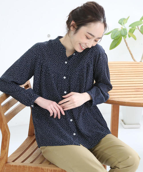 coen（コーエン）の「ドットギャザーブラウス（シャツ/ブラウス・レディース・オフホワイト/ネイビー・FREE）」の7枚目の写真