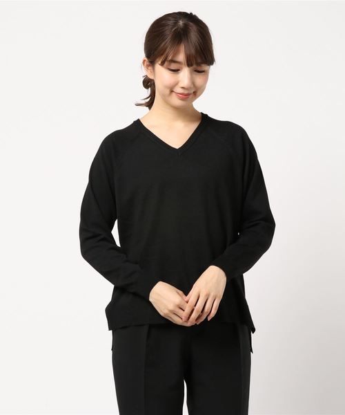 AMERICAN HOLIC（アメリカンホリック）の「Vネックベーシックプルオーバー　＊（ニット/セーター・レディース・サックスブルー/ベージュ/ブラック/チャコールグレー/アイボリー/ピンク/ブルー/杢グレー・M/L）」の4枚目の写真