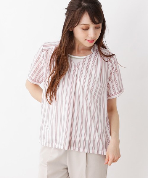 grove(グローブ)の「【WEB限定サイズあり】洗えるインナー付き幾何ドット半袖プルオーバー(シャツ/ブラウス・レディース・アイボリー系/ブラック系/ダークグリーン系/アイボリー系2/ネイビー系2・01/02/03/04)」の4枚目の写真
