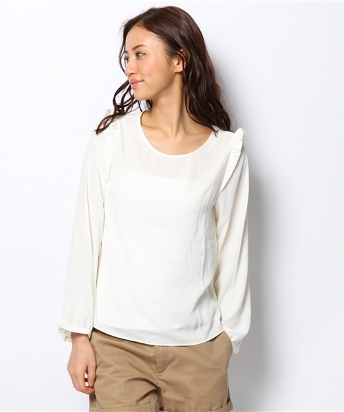 OUTLET（アウトレット）の「【who's who Chico】シアーCHフリルブラウス（シャツ/ブラウス・レディース・ネイビー/ホワイト・FREE）」の2枚目の写真
