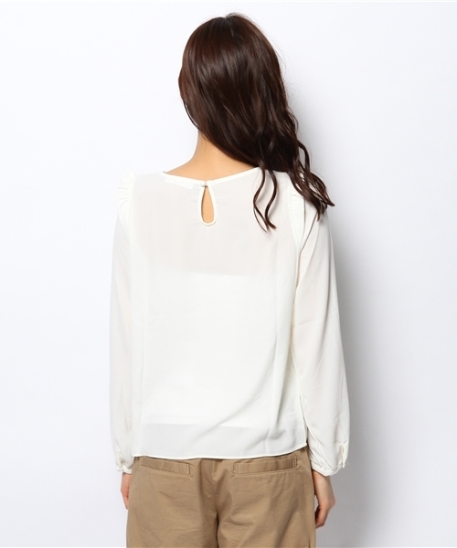 OUTLET（アウトレット）の「【who's who Chico】シアーCHフリルブラウス（シャツ/ブラウス・レディース・ネイビー/ホワイト・FREE）」の7枚目の写真